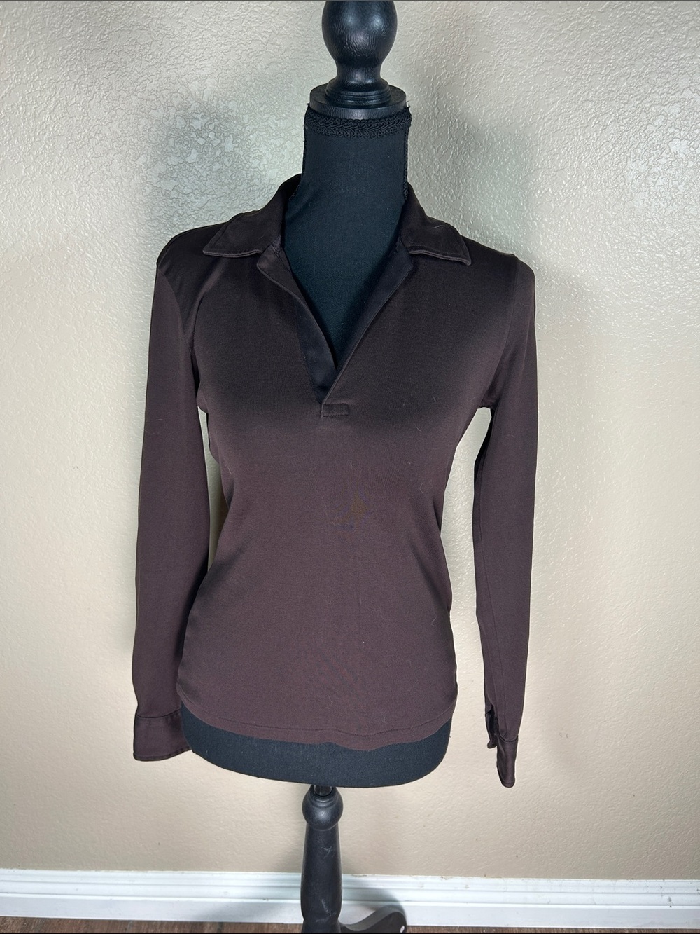 Ralph Lauren Sport Women’s Small Brown Long Sleeve Polo Collared Top